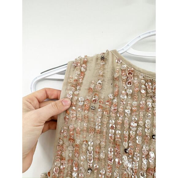 Mac Duggal 10509 Sleeveless High Neck Beaded Nude Dress Size 2 - Picture 3 of 8